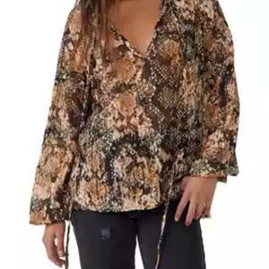 Free People Semi Sheer Snakeskin Long Sleeve Top Sz S